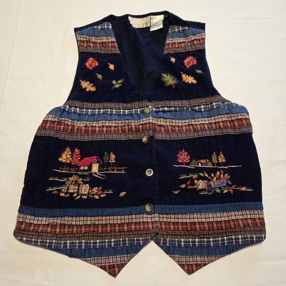 Casey & Max Jackets & Blazers - Vintage Autumn Casey & Max Plaid Vest with Embroidered Leaves Women's Large